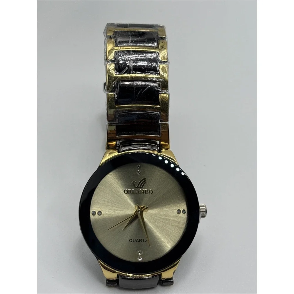 New Men Luxury Watches  Cool Black Gold Quartz Steel Wristwatch Orlando.‎
